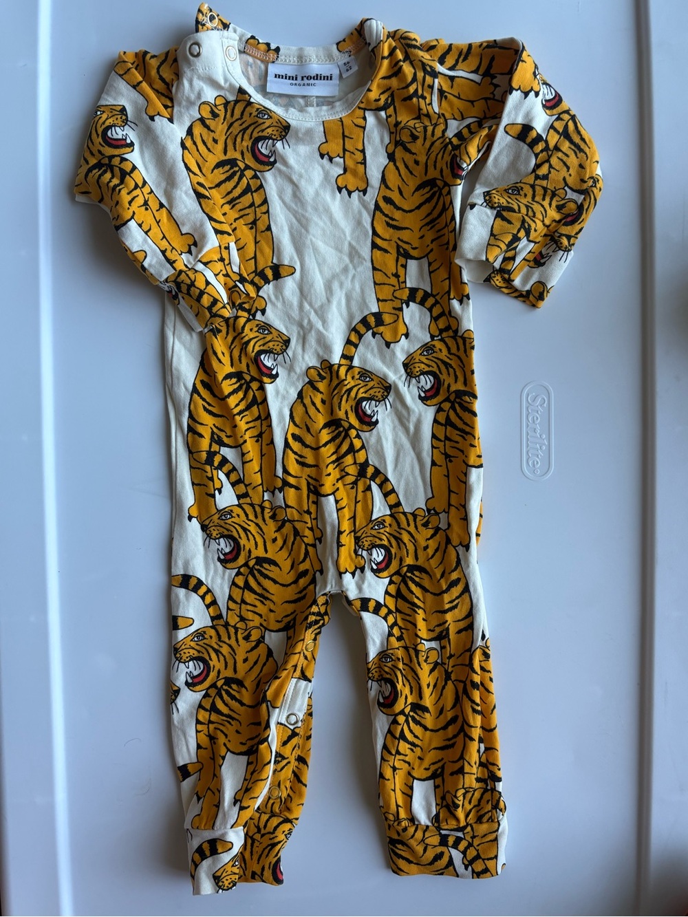 Mini Rodini Cream One-Piece with Bold Yellow Tiger Print